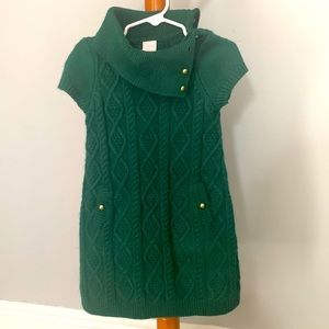 Green sweater dress with gold button detail